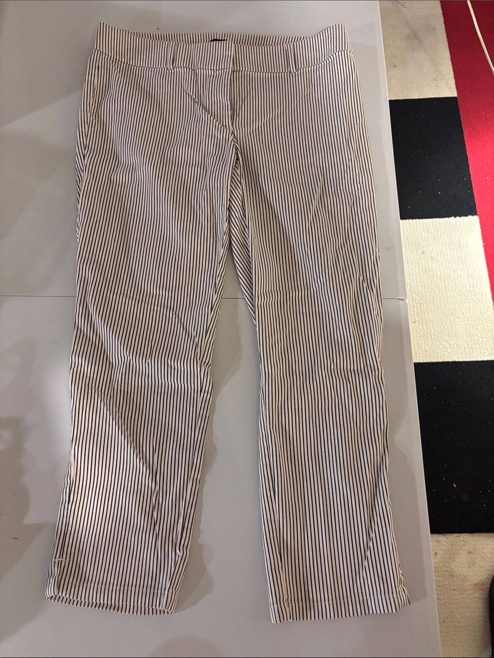 Ann Taylor White and Black Pinstripe Chinos